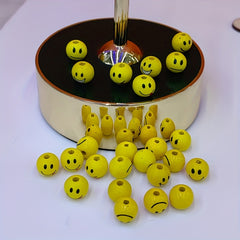 50pcs 1.0" Round Wooden Beads Smiling Face for DIY Crafts Holiday Jewelry