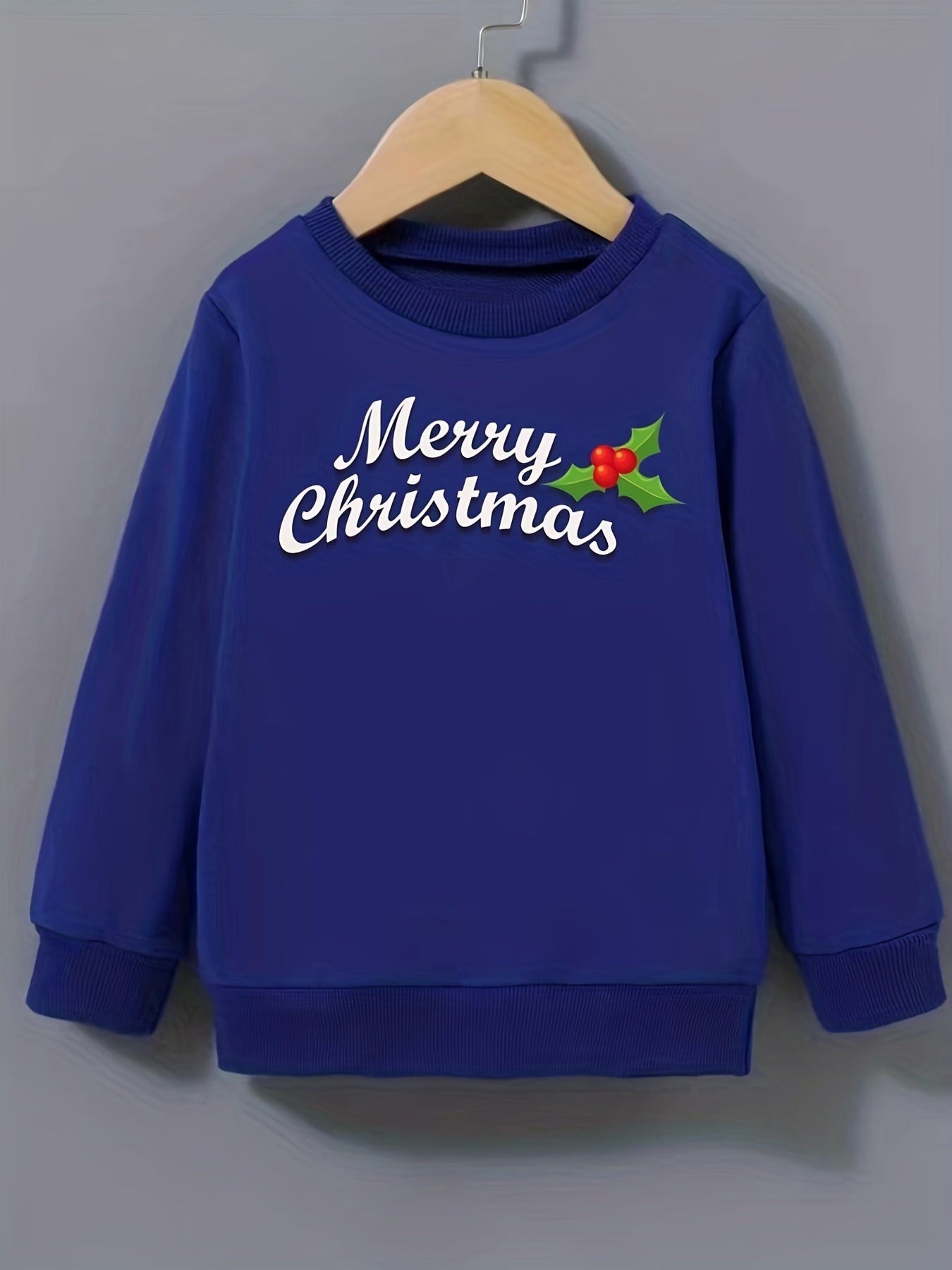Girls Merry Christmas Pattern Sweatshirt Round Neck Long Sleeve Top