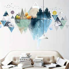 Nordic Geometric Mountain Reflection Wall Stickers Set