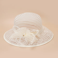 Breathable Mesh Sun Hats Wide Brim 3D Flower Lace Women's Dress Beach Hats