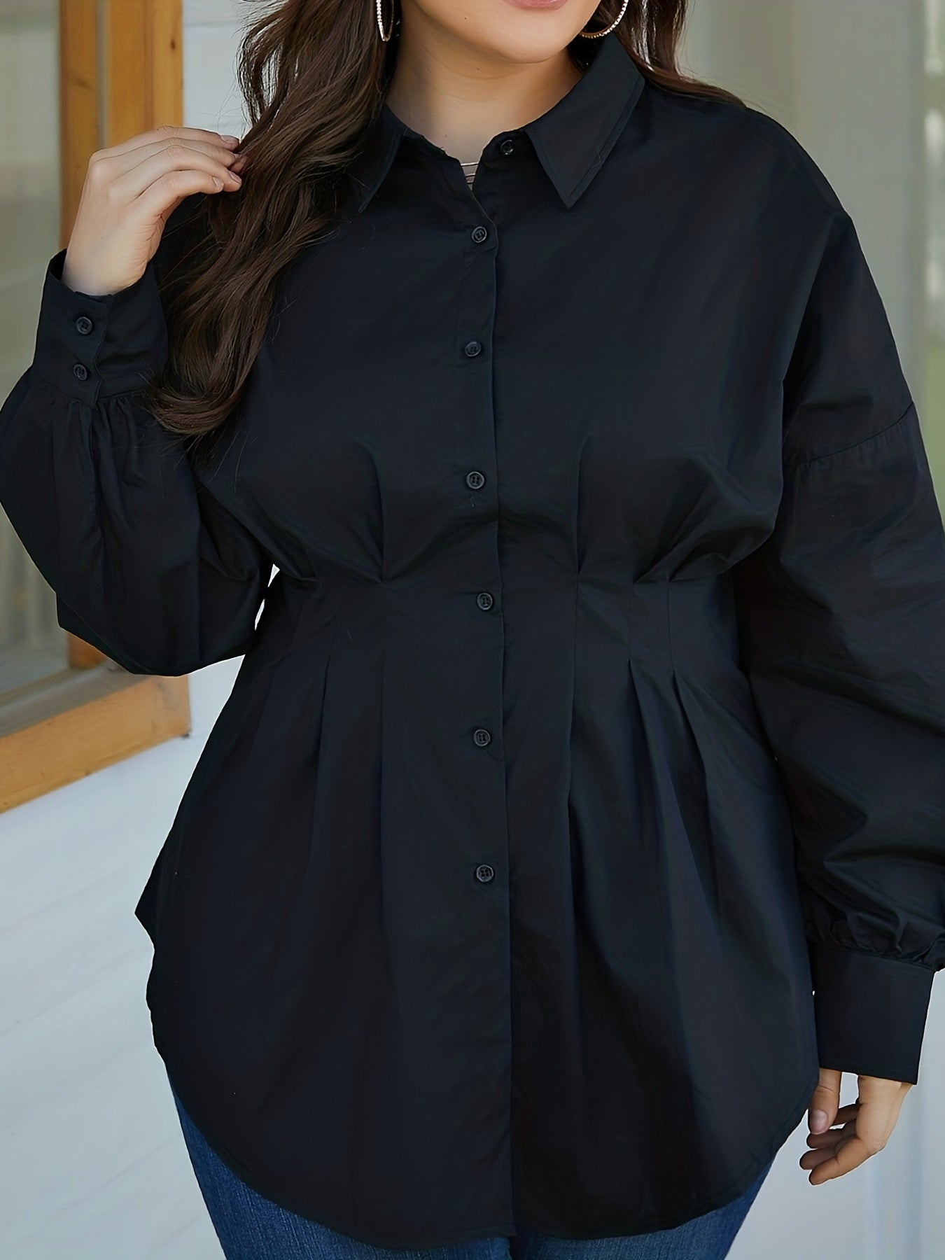  Button Up Tunic Blouse Slim Fit Long Sleeve Casual Shirt