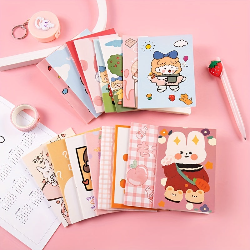 10pcs Cartoon Mini Notebooks 16 Sheets Portable & Creative