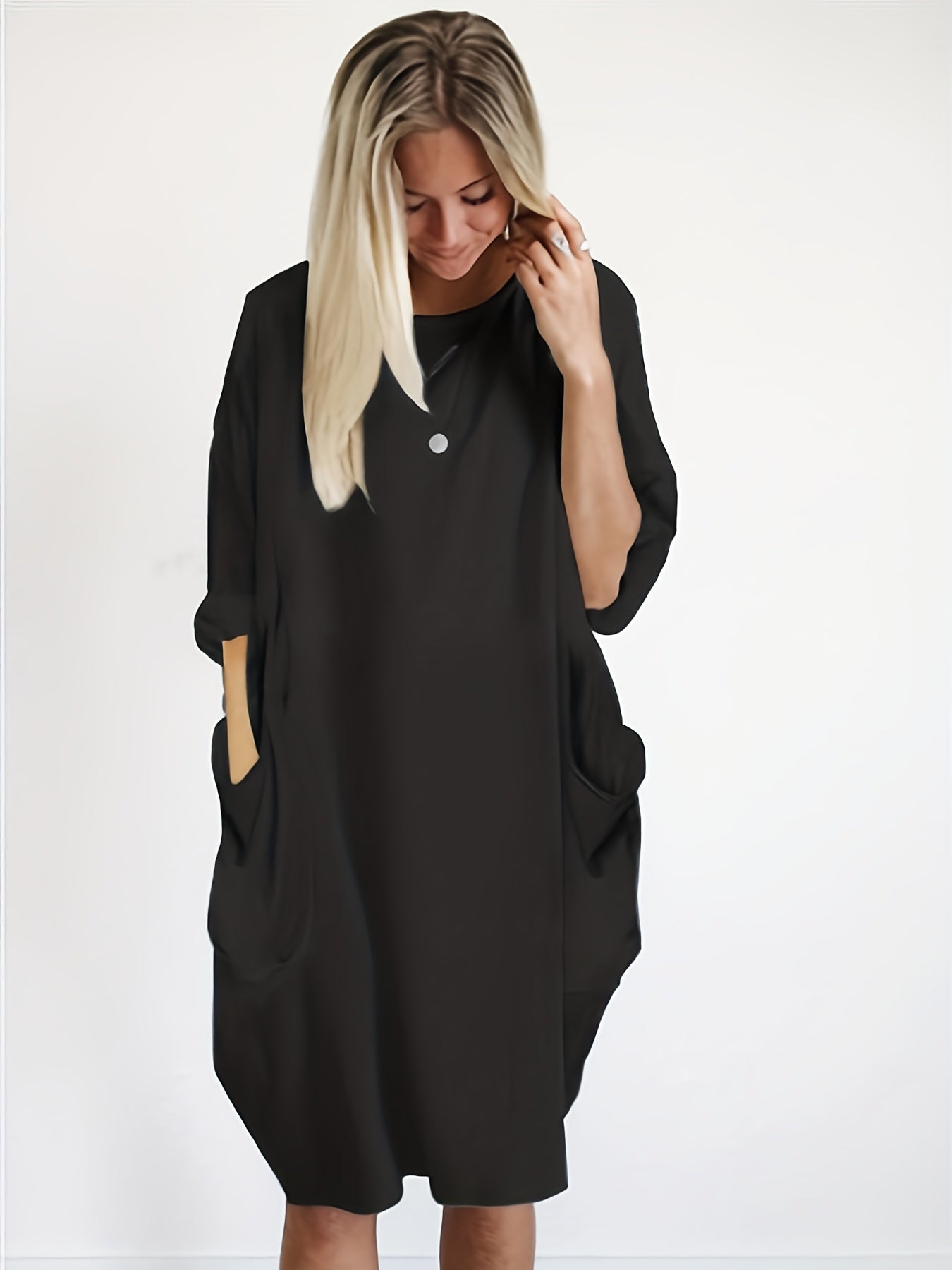  Casual Dress Women's Plain Short Sleeve Loose Dress