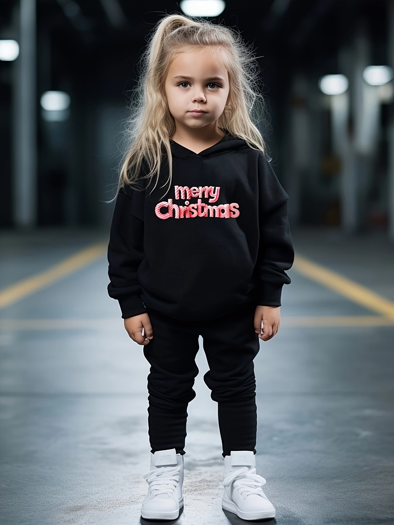 Girls 2pc Alphabet Pattern Hooded Sweatshirt & Sweatpants Set