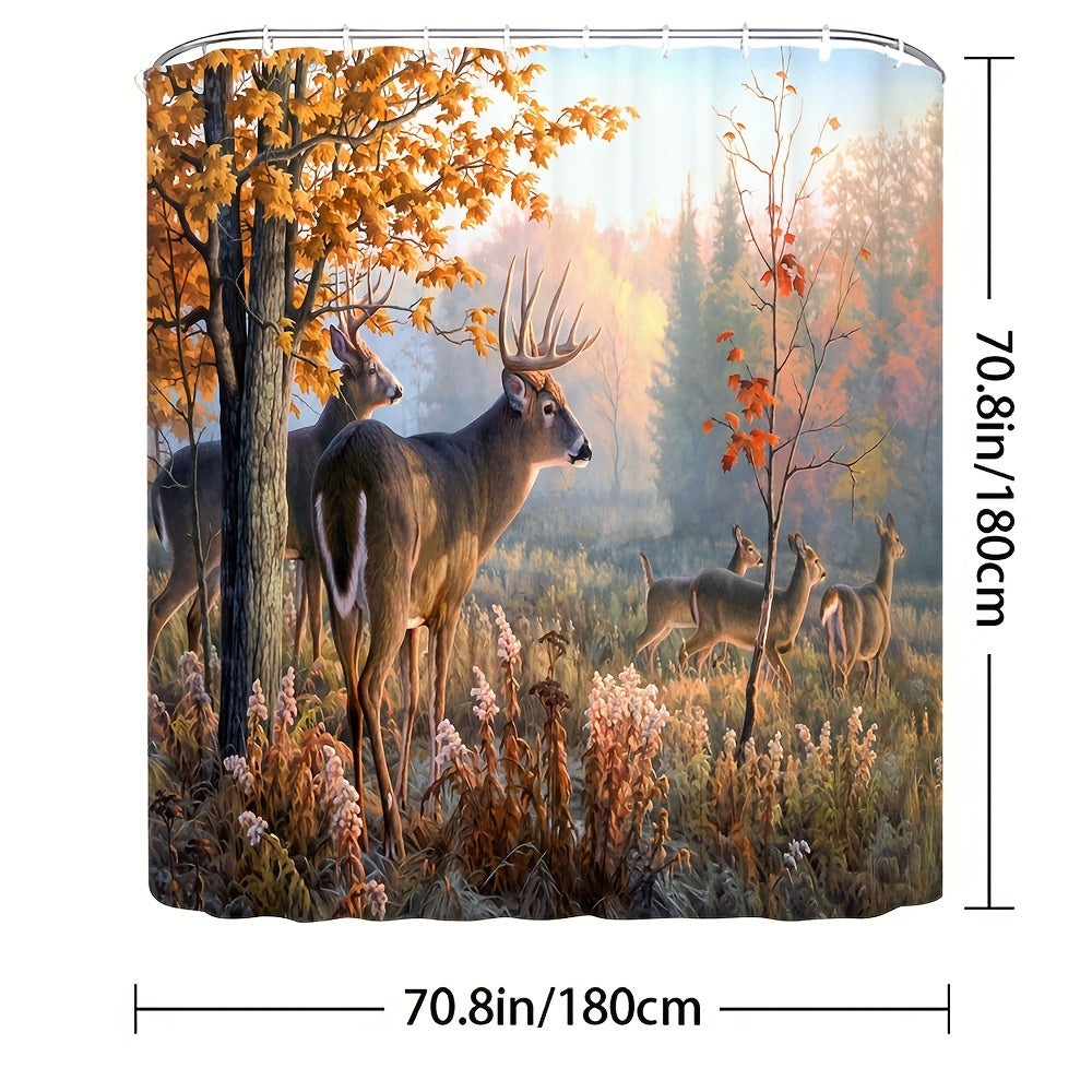 Forest Deer Shower Curtain Wild Animals Natural Scenery Home Decoration