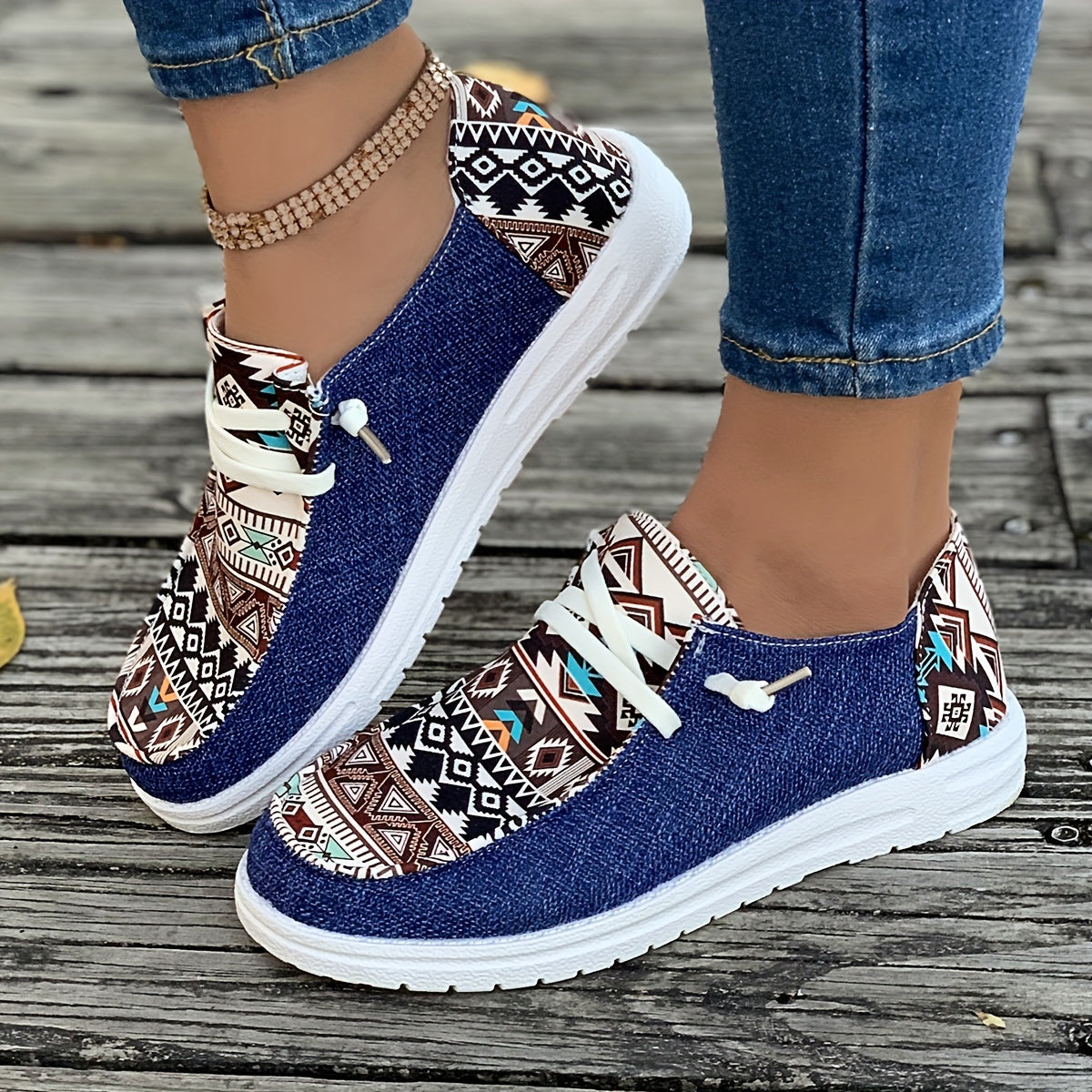 Vintage Geometric Print Slip On Casual Shoes for Women