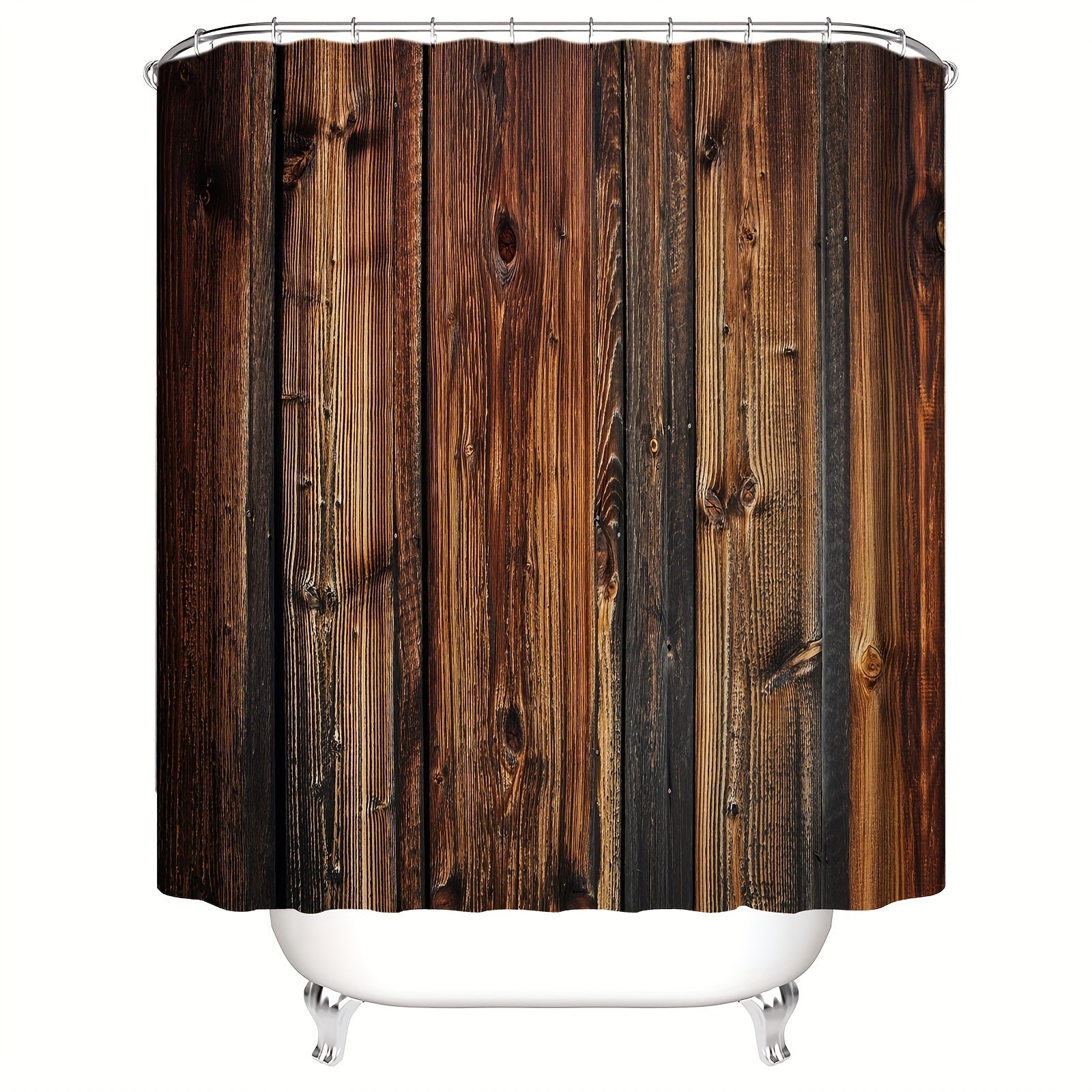 Vintage Brown Barn Door Wood Shower Curtain Set