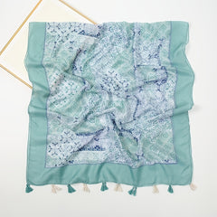Tassel Scarf Floral Printed Warm Scarf Long Lightweight Scarf