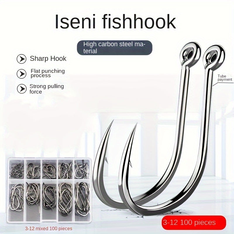 100pcs Stainless Steel Fish Hooks & Storage Box Fishing Accessories