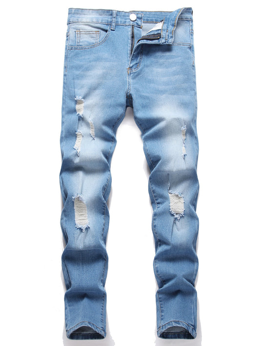 Slim Fit Cat Catch Jeans Casual Distressed Denim Pants