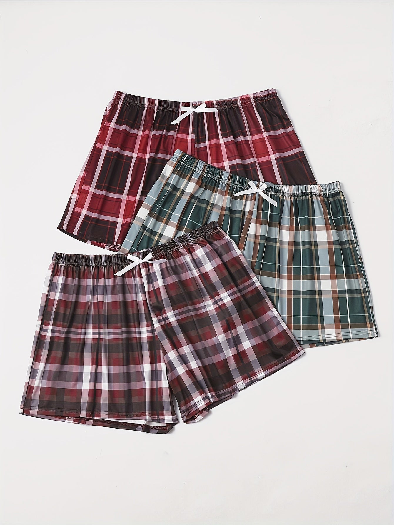3 Pack Plus Size Plaid Print Lounge Shorts Set