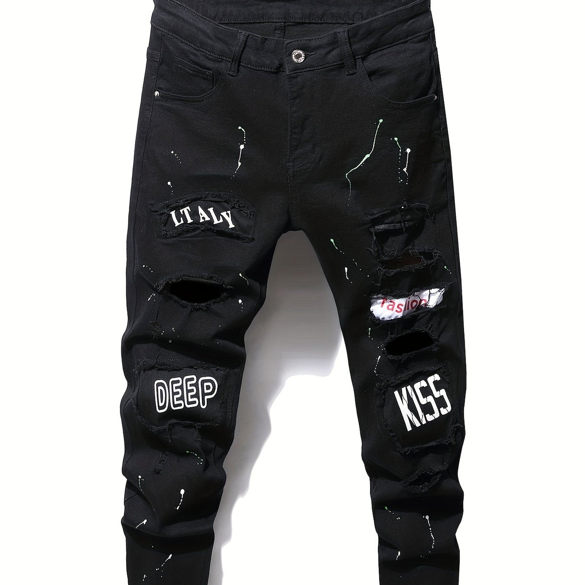Slim Fit Patchwork Jeans High Stretch Denim Pants