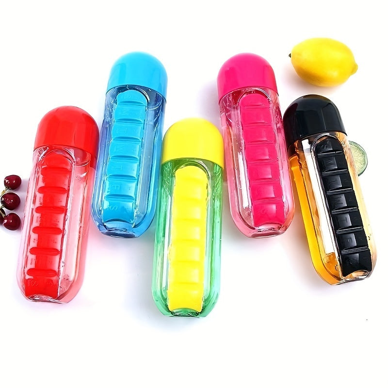600ml Water Cup with Medicine Box, Lightweight Bottle for Fitness & Outdoor