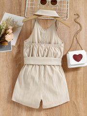 Girls Sleeveless Button Front Halter Romper Jumpsuit