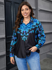  Floral Print Long Sleeve Button Up Blouse
