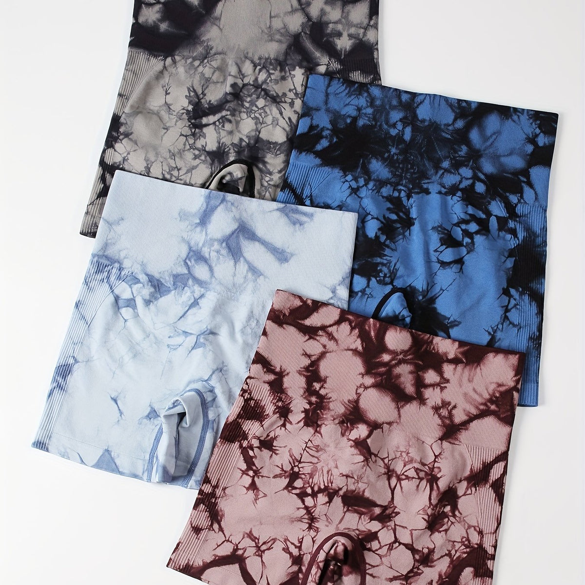 4pcs Tie Dye Biker Shorts High Elasticity for Gym Sessions