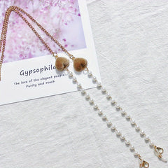 Velvet Double Heart Pendant Mask Chain with Faux Pearl Detail