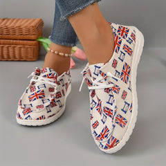 Women's Flag Print Canvas Shoes Casual Lace Up Low Top Sneakers