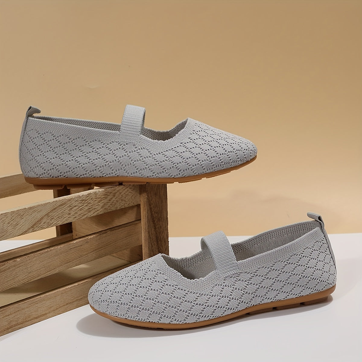 Women's Knit Flat Shoes Comfy Slip On Mary Jane Casual Flats