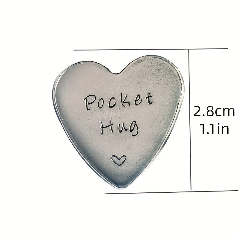 Stainless Steel Pocket Hug Heart Keepsake Token - Hand Stamped Pocket Token