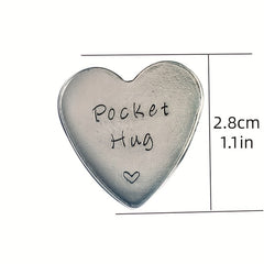 Stainless Steel Pocket Hug Heart Keepsake Token - Hand Stamped Pocket Token