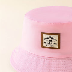 Wild Life Label Bucket Hat Solid Cotton Sunshade Basin Hat Casual Fisherman Cap