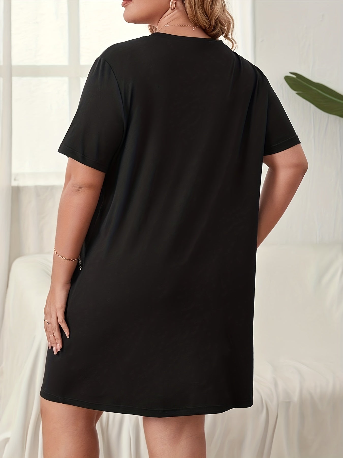  Plaid Heart Print Nightshirt Short Sleeve Graphic Nightdress