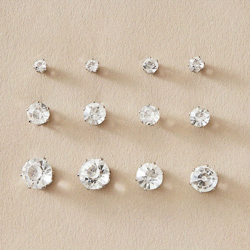 Round 6 Claw Crystal Zircon Earrings 12 Pairs Pack