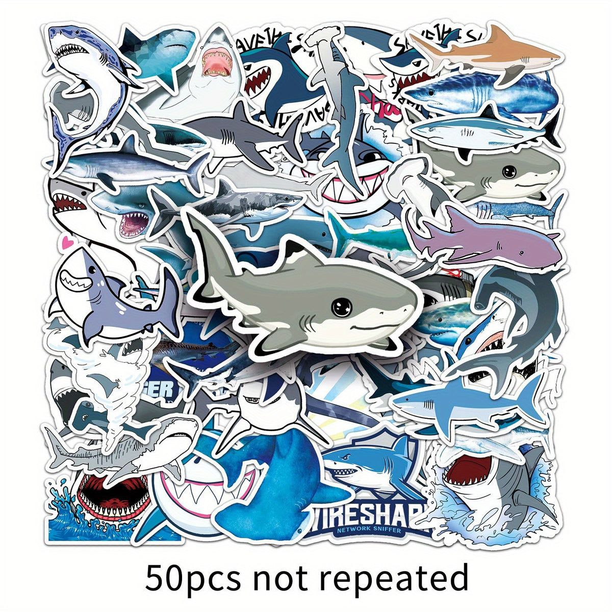 50pcs Shark Stickers Vinyl Decals for Laptops Water Bottles