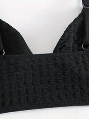  Solid Waffle Knit Twist Front Bra & Panty Swimsuit Set