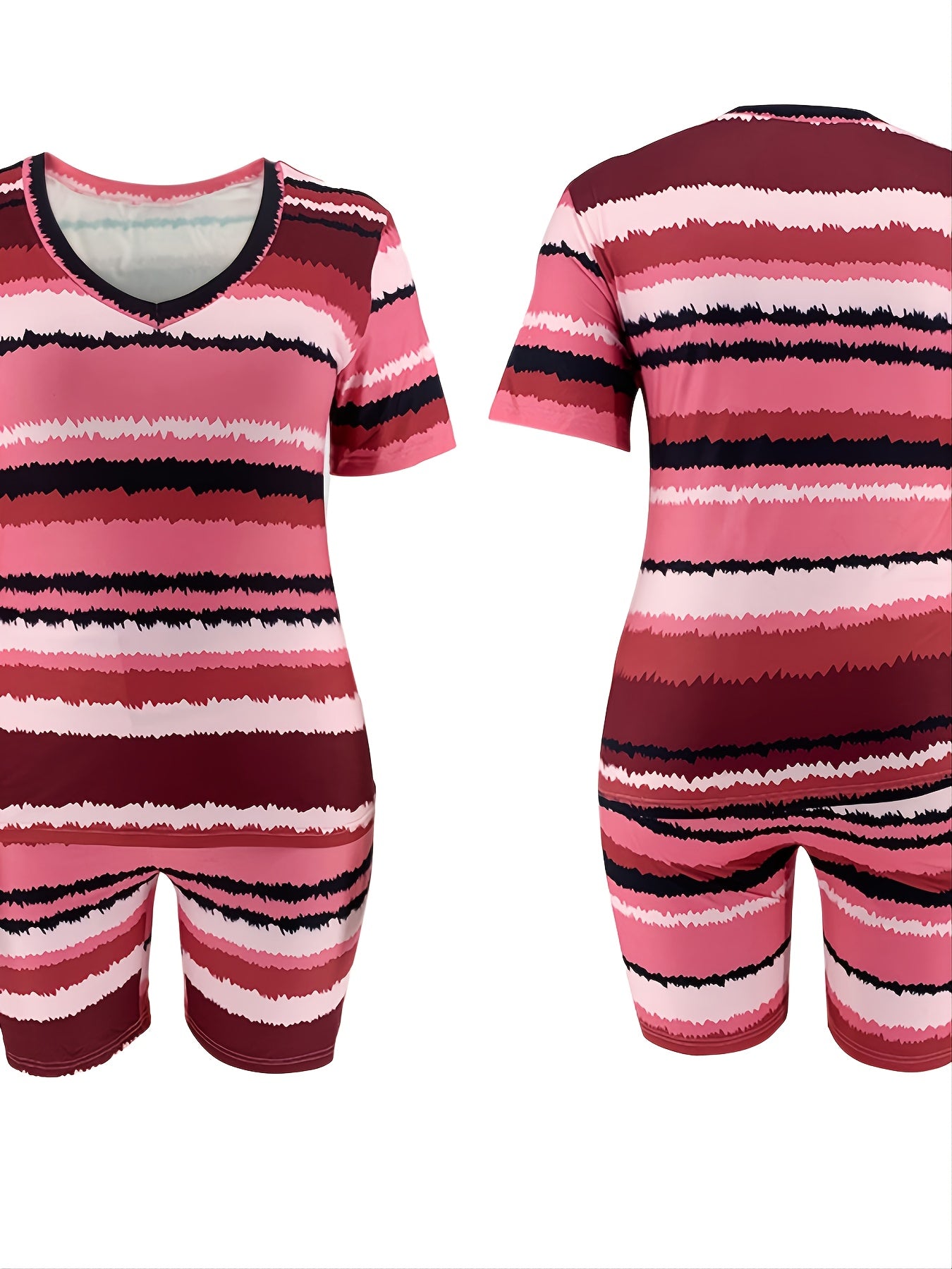  Print Top & High Waist Shorts Set Women's Plus Casual Two Pieces