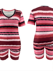  Print Top & High Waist Shorts Set Women's Plus Casual Two Pieces