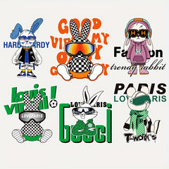 Cartoon Rabbit Sticker Iron on Heat Transfer For T-shirt Jeans Backpack