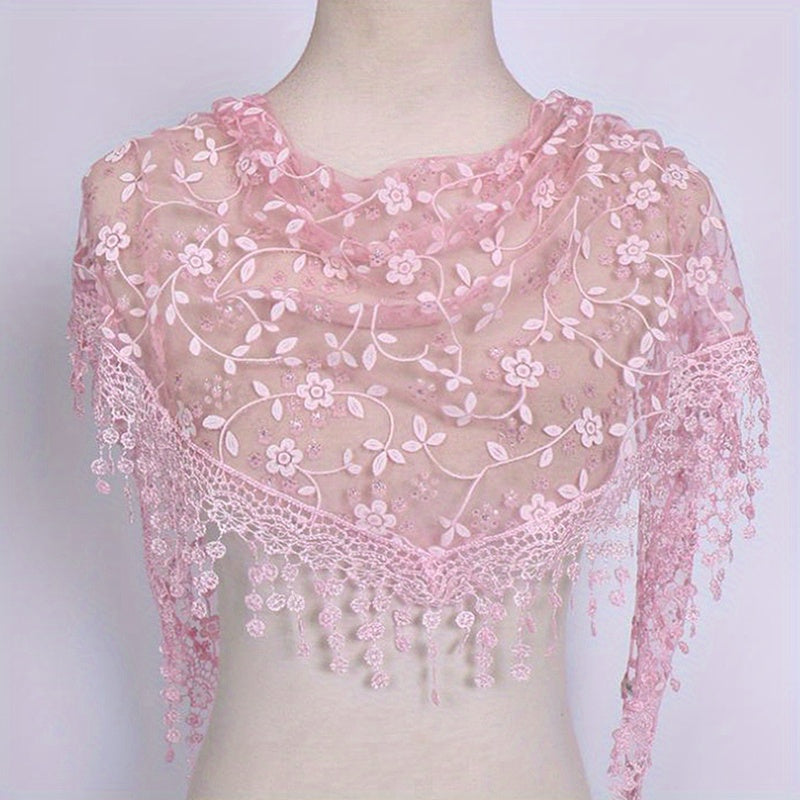 Lace Tassel Floral Scarf Embroidery Triangle Shawl Head Wrap