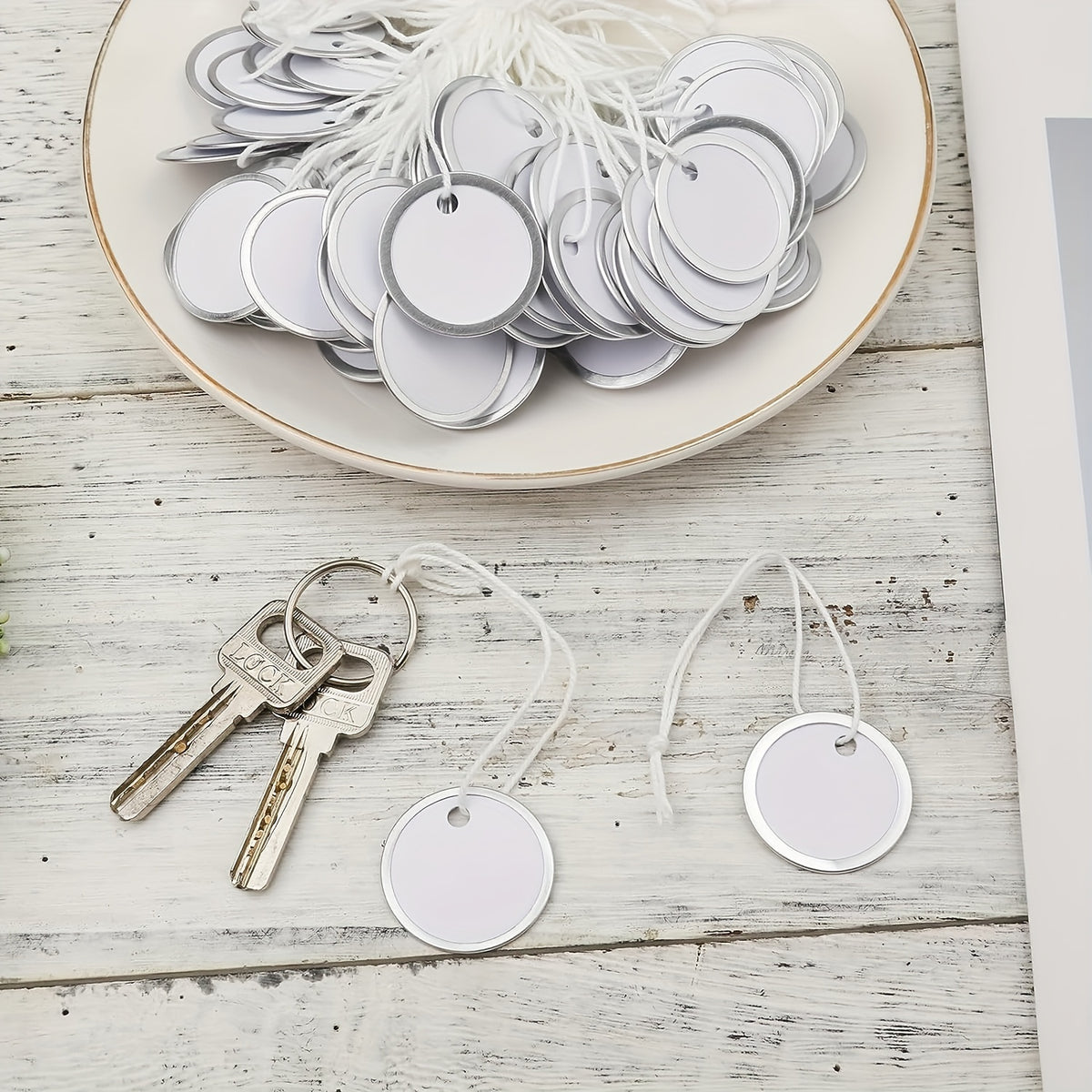 100pcs Metal Rim Key Tags Round Paper Blank Tags