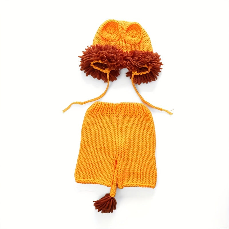 Newborn Baby Lion Hat Photography Props Knitted Hat Pant Suit Infant Costume