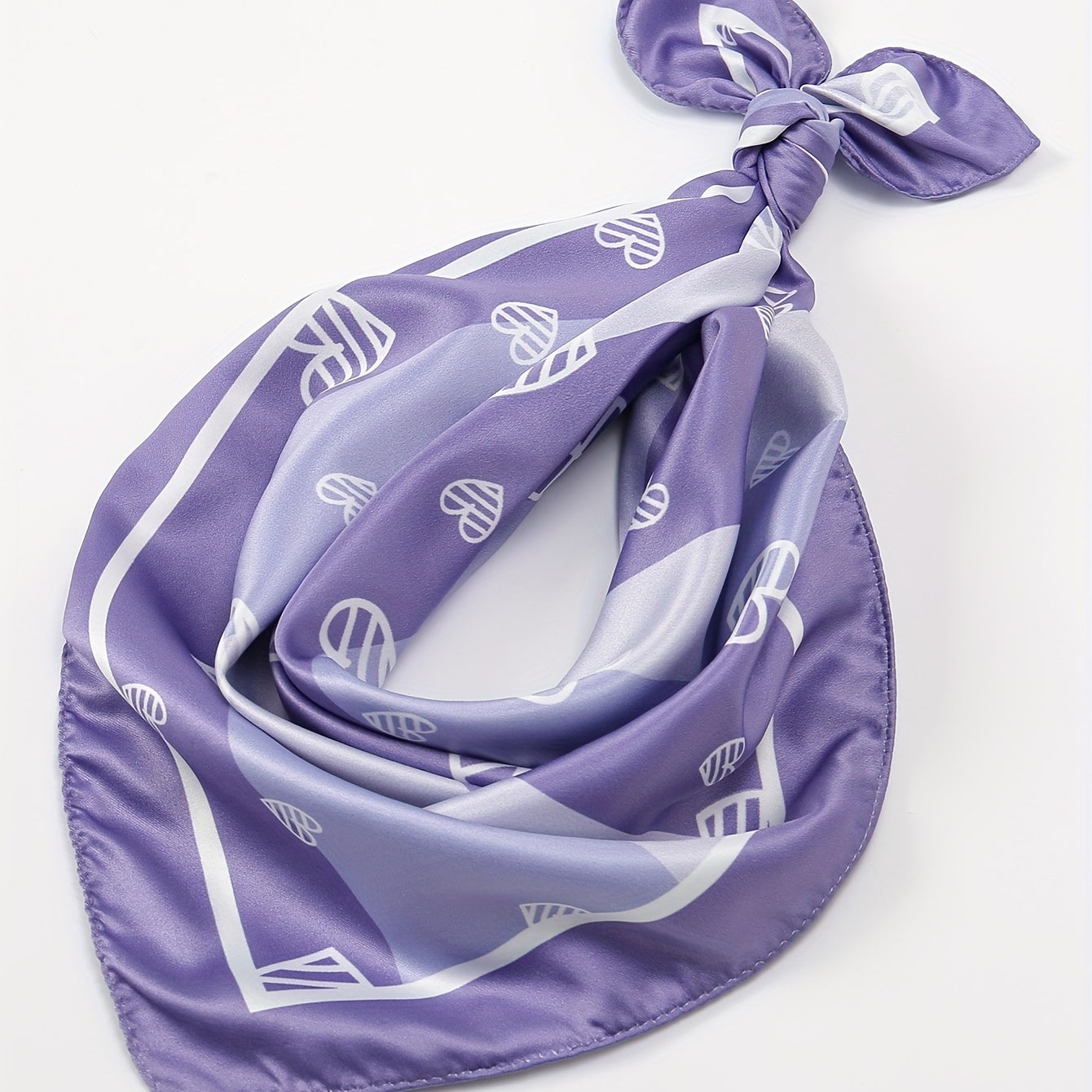 Heart Print Purple Striped Bandana Casual Square Scarf Neckerchief Women