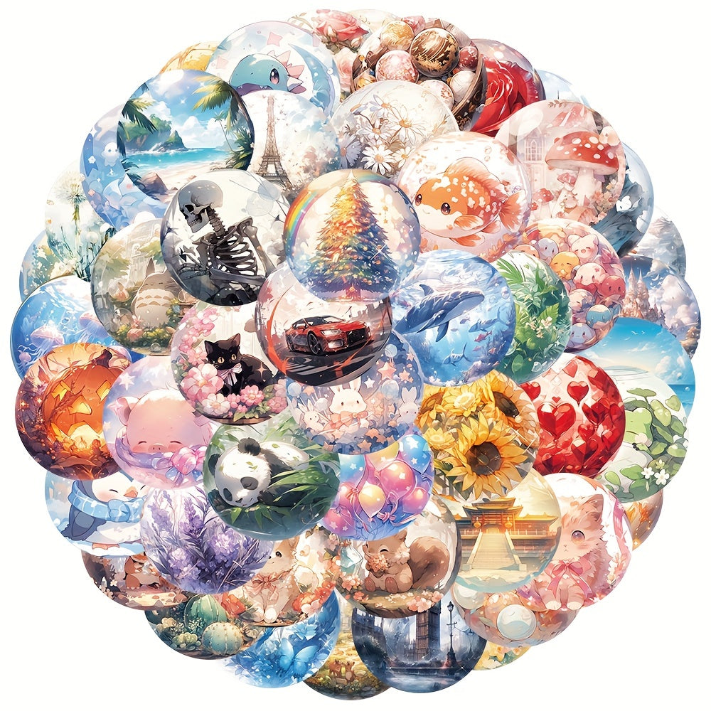 50pcs Cartoon Glass Balls Decor Sticker for Diary Mobile Water Cup