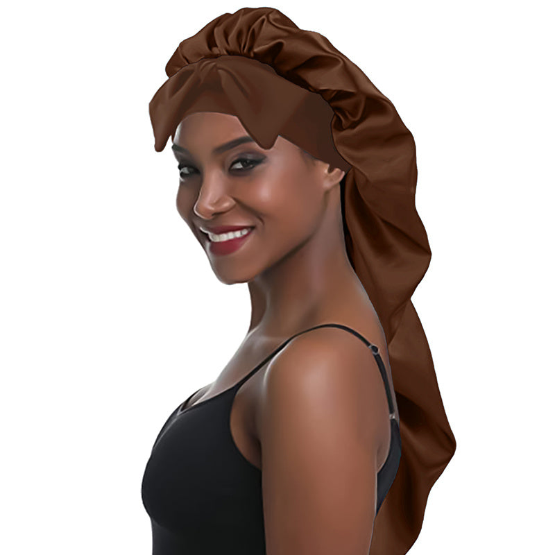 Women's Satin Fabric Night Cap Hair Cap Bonnet with Braided Bow