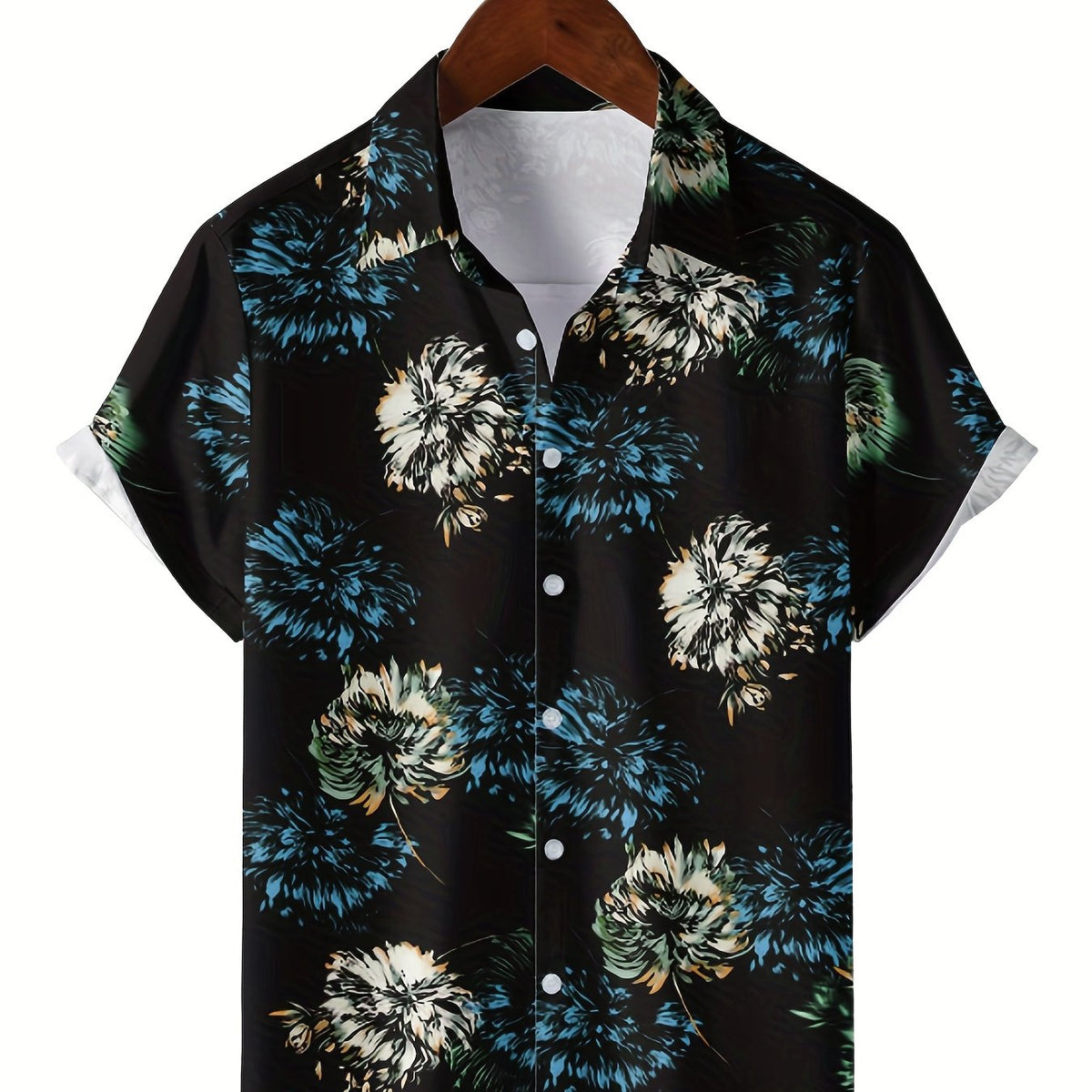 Men's Floral Camp Collar Bowling Shirt Short Sleeve Hawaiian Casual