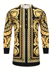 Men's African Dashiki Shirt Button Long Sleeve with Pocket