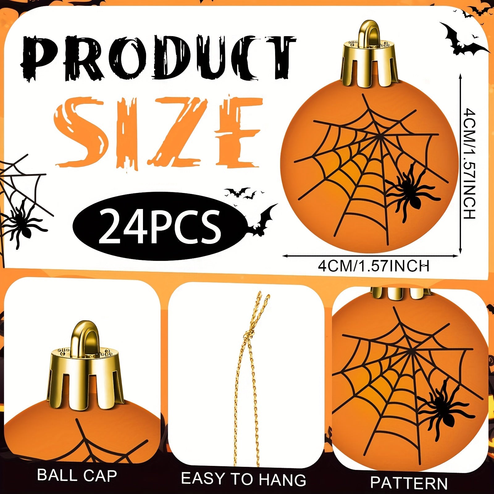 24 Pcs Halloween Ornament Set - Pumpkin Cat Spider Witch Hat Tree Decorations