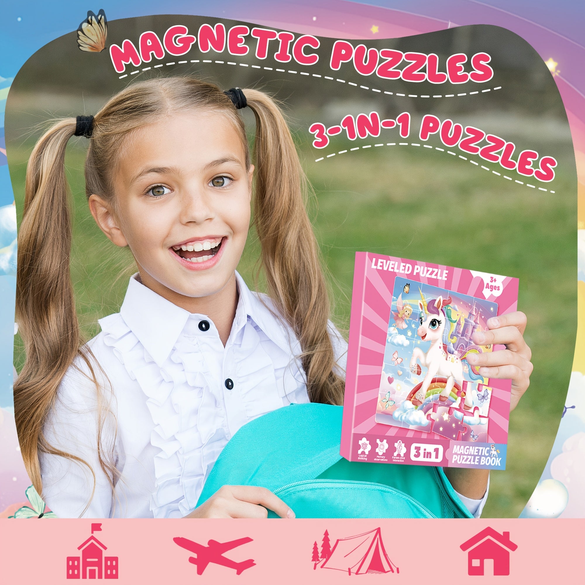 Magnetic Puzzle Set for Kids Book Building Creativity Motor Skills Multicolor