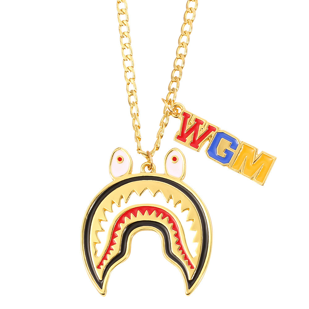Big Shark Pendant Men Titanium WGM Chain Necklace Rapper Jewelry