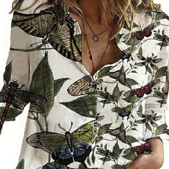  Butterfly Print Long Sleeve Button Up Shirt