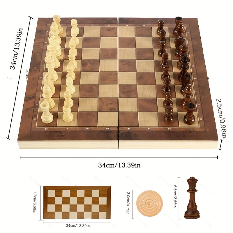 3 in 1 Chess Backgammon Checkers Set Solid Wood High Chess Wooden Chess