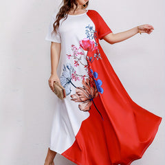  Colorblock Floral Print Maxi Dress
