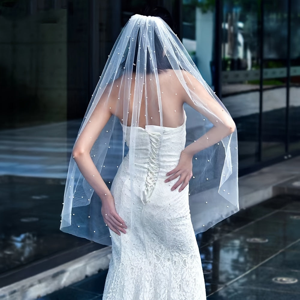 Handcrafted Bridal Veil with Colorful Rhinestones