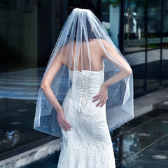 Handcrafted Bridal Veil with Colorful Rhinestones
