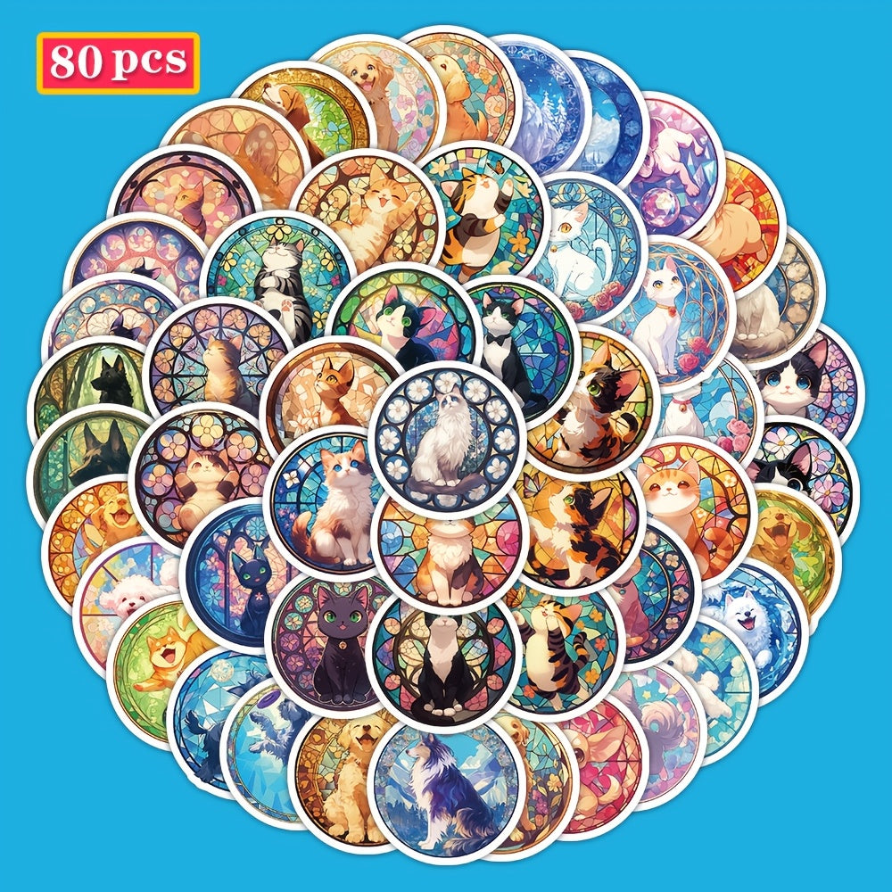 80pcs Cat & Dog Stickers Waterproof Self-Adhesive Decals
